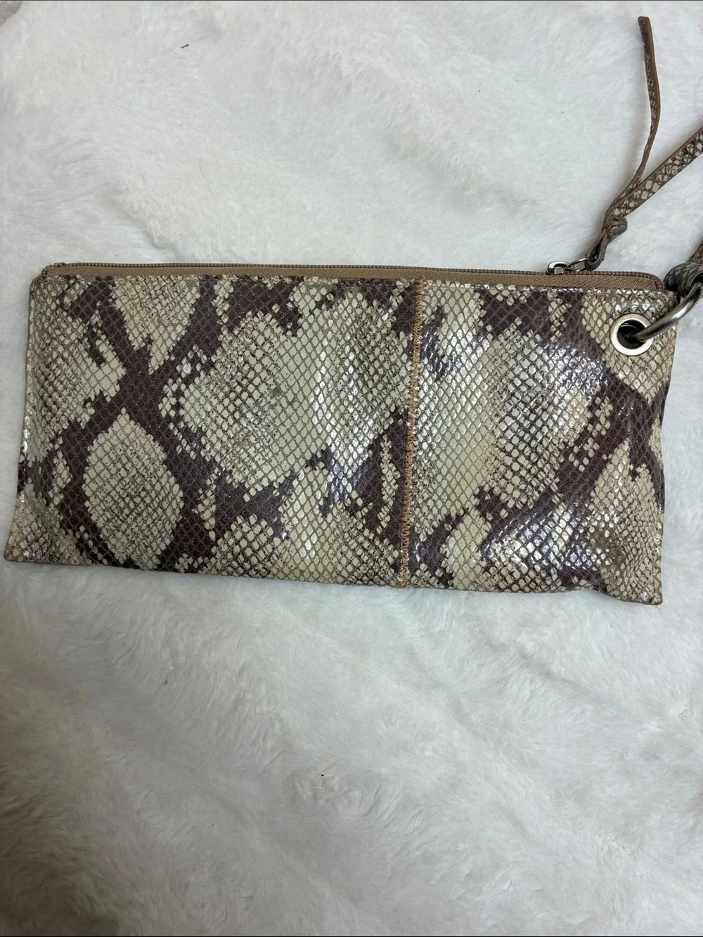 HOBO Snake-Print Wristlet Clutch in Beige and Brown